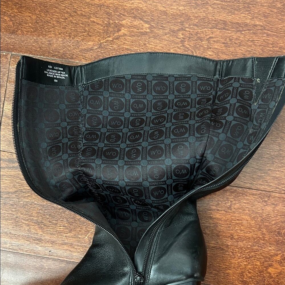 Caressa Sleek Retro 90s Black Leather Heeled Boots with Square Toes, Size 6 - Picture 14 of 16